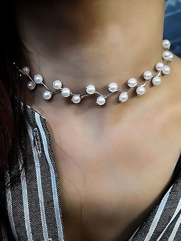Collier de Clavicule en Fausse Perle - Argent 