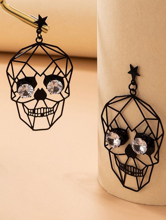 Boucles D'Oreilles Crâne Evidé avec Diamant - Noir 