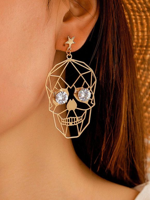 Boucles D'Oreilles Crâne Evidé avec Diamant - d'or 
