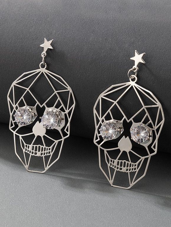 Boucles D'Oreilles Crâne Evidé avec Diamant - Argent 