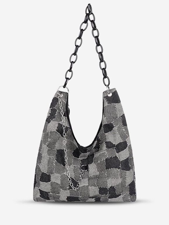 Sac à Bandoulière Rétro Jointif Motif Chaîne - Noir 