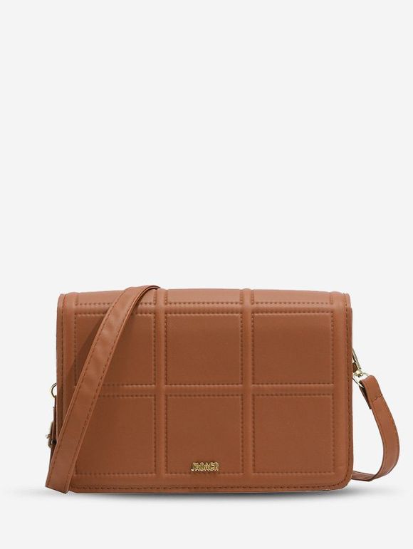 Sac à Bandoulière à Carreaux Cousu - Brun 