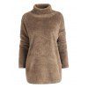 Turtleneck Drop Shoulder Slit Fleece Sweatshirt - LIGHT COFFEE M