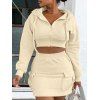 Zip Up Textured Cropped Hoodie and Mini Skirt Set - LIGHT YELLOW M