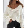 Drop Shoulder Openwork Jumper Sweater - WHITE L