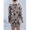 Leopard Drop Shoulder Frayed Sweater Dress - LIGHT COFFEE S