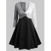 Long Sleeve Twist Front Colorblock Dress - multicolor XL