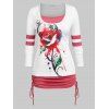 Plus Size Rose Print Cinched 2 in 1 Tee - WHITE L