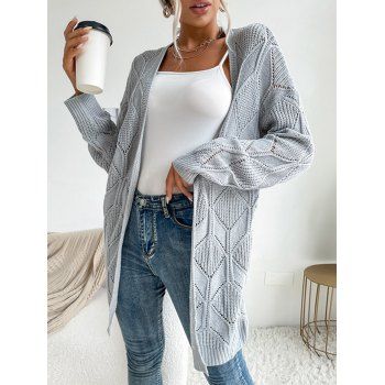 

Longline Open Knit Cardigan, Light gray