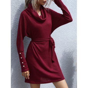 

Batwing Sleeve Cowl Neck Sweater Dress, Deep red