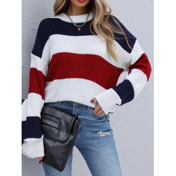 

Colorblock Drop Shoulder Loose Sweater, Multicolor