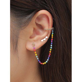 

2Pcs Rainbow Color Beads Chain Heart Earrings Set, Multicolor a