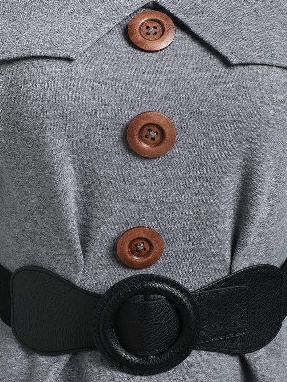 Robe Ceinturée à Epaule Dénudée avec Bouton - Gris L