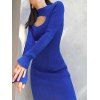 Cutout Rib Knit Bodycon Midi Dress - DEEP BLUE L