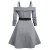 Cold Shoulder Mock Button Belted Dress - GRAY L