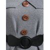 Cold Shoulder Mock Button Belted Dress - GRAY XXL