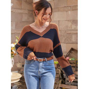 

Colorblock Drop Shoulder Distressed Jumper Sweater, Coffee