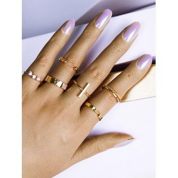 

6 Pcs Twisted Rhinestone Open Ring Set, Golden