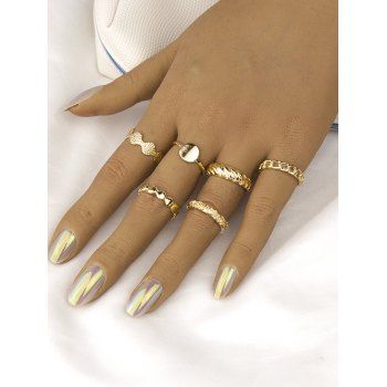 

6 Pcs Chain Shape Engraved Rings Set, Golden