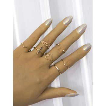 

7 Pcs Heart Bar Irregular Ring Set, Golden