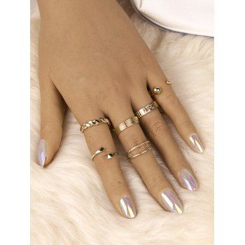 

6 Pcs Twisted Ball Open Ring Set, Golden
