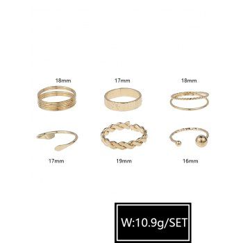 6 Pcs Twisted Ball Open Ring Set