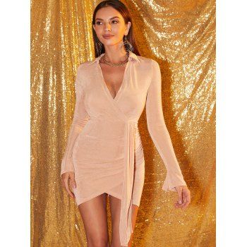 

Plunge Ruched Tulip Mini Dress, Light coffee