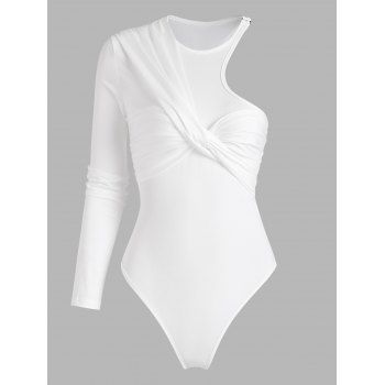 One Sleeve Twisted Bodysuit, White
