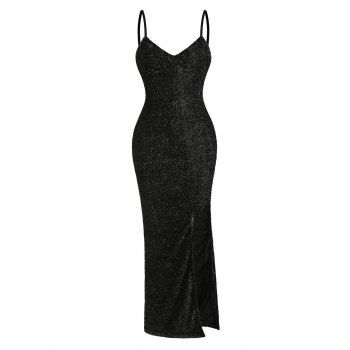 

Tinsel High Split Maxi Party Dress, Black