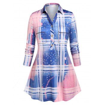 

Plus Size Plaid Ombre Color Half Button Blouse, Multicolor