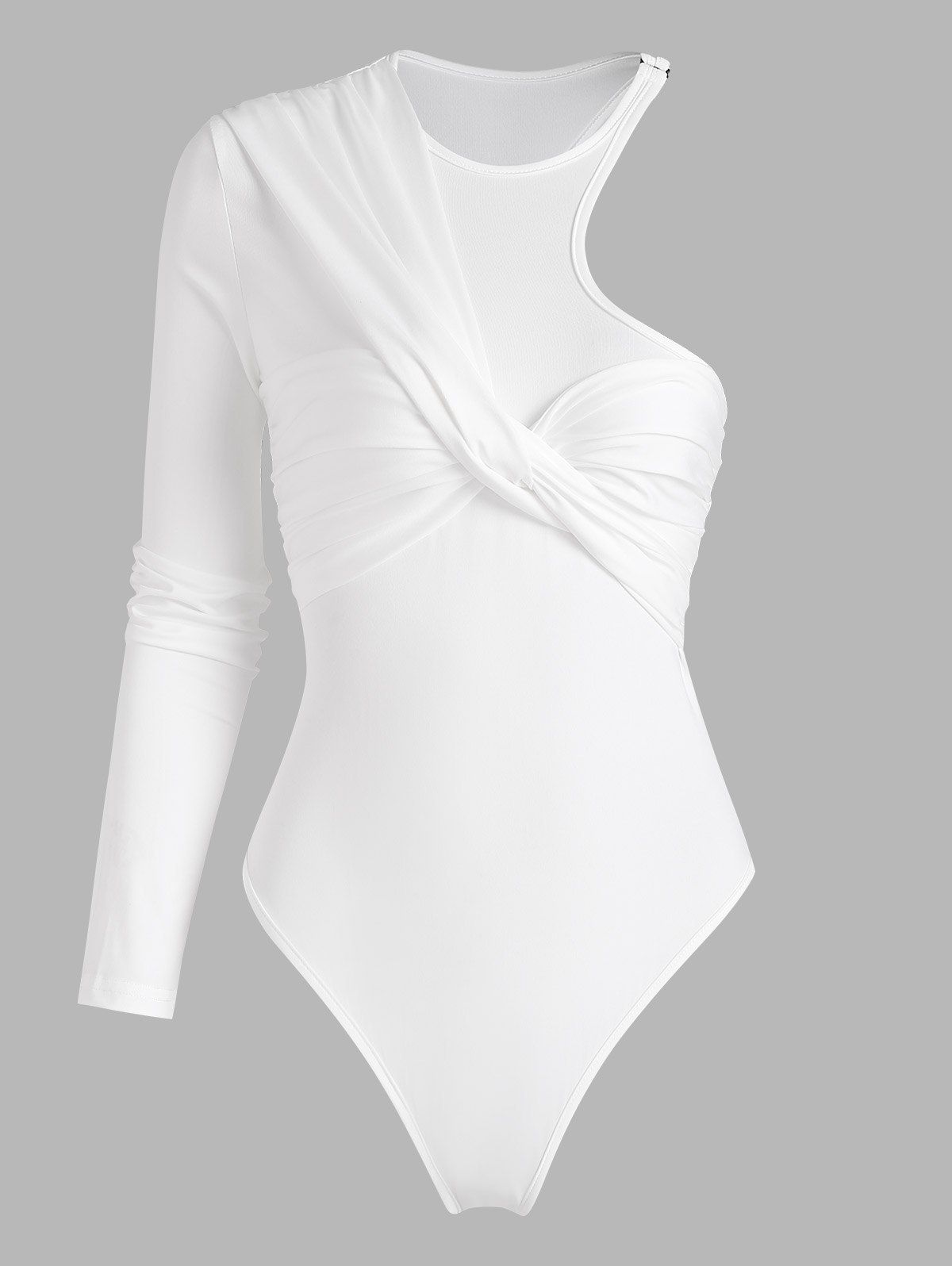 One Sleeve Twisted Bodysuit - WHITE L