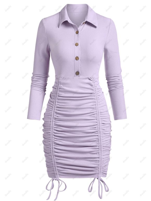 Mini Robe Moulante Côtelée Demi-Bouton - Violet clair XXXL