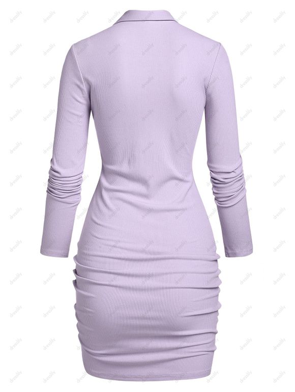 Mini Robe Moulante Côtelée Demi-Bouton - Violet clair XXXL