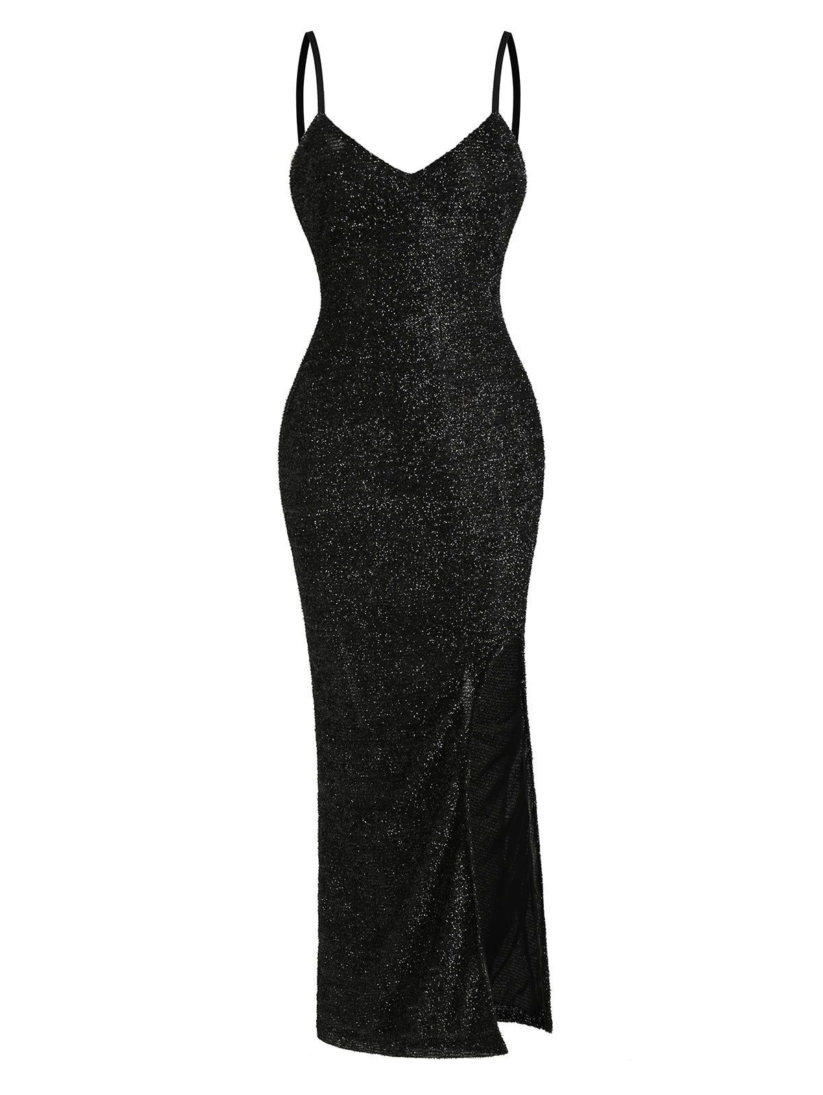 Tinsel High Split Maxi Party Dress - BLACK M