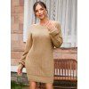 Skew Neck Drop Shoulder Mini Sweater Dress - LIGHT COFFEE S