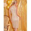 Sparkly Dress Fringe Sequins Bodycon Dress High Neck Slinky Party Dress - GOLDEN XL