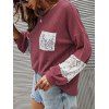 T-shirt Tricoté à Goutte Epaule en Dentelle Insérée avec Poche - Rouge 2XL