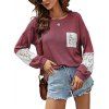 Knitted Drop Shoulder Lace Insert Pocket T Shirt - RED L