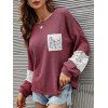 Knitted Drop Shoulder Lace Insert Pocket T Shirt - RED M
