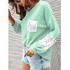 Knitted Drop Shoulder Lace Insert Pocket T Shirt - GREEN M