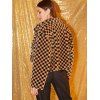 Checkered Fuzzy Open Front Jacket - COFFEE L
