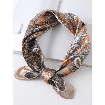 

Paisley Printed Square Silky Scarf, Light brown