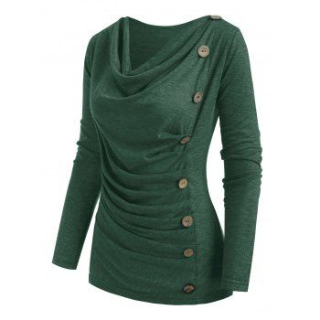 

Heather Mock Button Cowl Neck T-shirt, Deep green