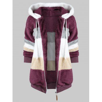 

Colorblock Hooded Faux Fur Jacket, Multicolor