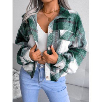 

Plaid Drop Shoulder Flannel Jacket, Deep green