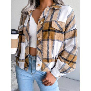 

Plaid Drop Shoulder Flannel Jacket, Light coffee