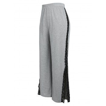 

Plus Size Lace Insert Split Side Pull On Pants, Light gray