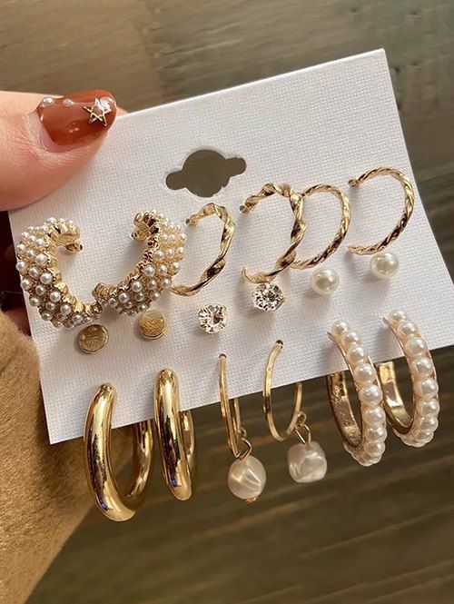 Faux Pearl Alloy Cuff Earrings - GOLDEN 