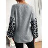 Lantern Sleeve Leopard Print Sweater - GRAY S