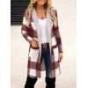 Manteau à Capuche Ouvert en Avant à Carreaux Imprimé - Rouge L